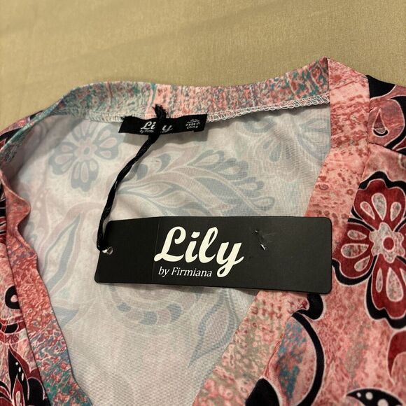 Lily By Firmiana Women Summer Tunic XL Long Sleeve V-neck Collarless Floral - Picture 6 of 10